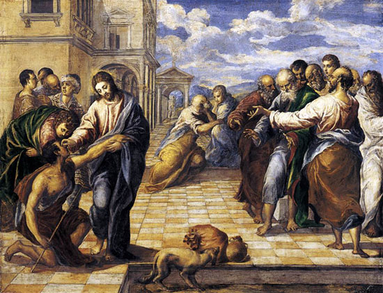 Jesus cures the blind man by El Greco