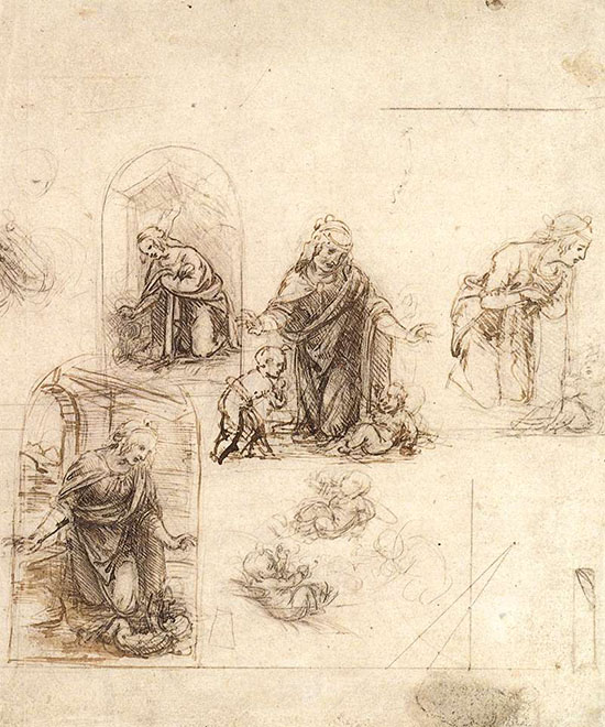 Studies by Leonardo da Vinci for Nativity