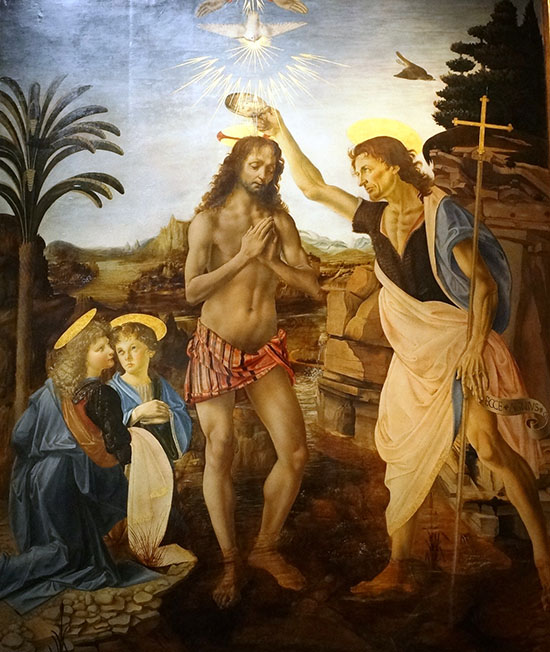 Baptism of Christ by da Vinci and Verrocchio